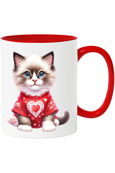 StoryGift Romania Cana cu o pisicuta care poarta un tricou cu inimioare | ilu...