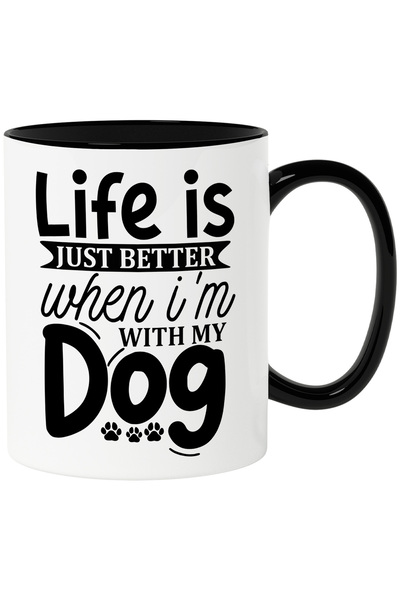 StoryGift Romania Cana cu mesajul "Viata e doar mai buna atunci cand sunt cu cainele meu" cu Maner, Cu Maner Negru