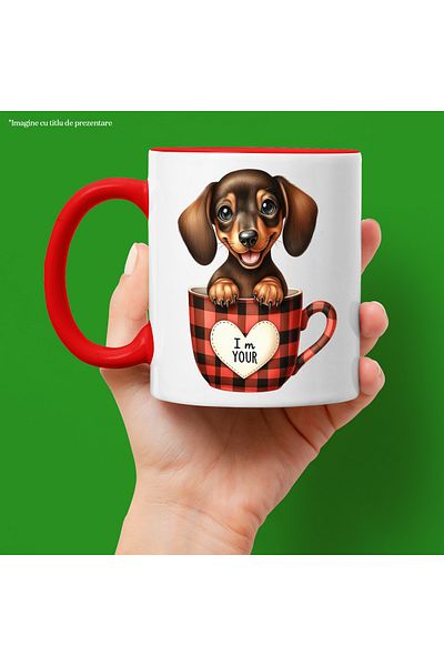 StoryGift Romania Mug with a playful brown puppy | illustration | sitting in a cup | important | like, With ,STG