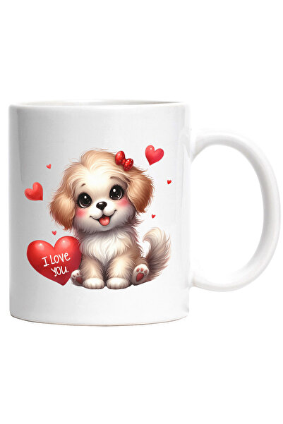 StoryGift Romania Cana cu o catelusa cu mesajul "I love you", inimioare, vese...