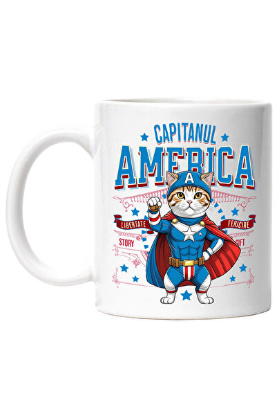 StoryGift Romania Cana cu Scottish Fold Pisica In Costum de Capitan America c...