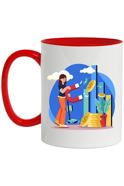 StoryGift Romania Cana Cu Magnet, Cer, Bani, Monede, Metal, Multicolor 330 ml, Ceramica cu Maner R, Cu Maner Rosu