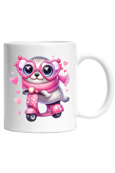 StoryGift Romania Cana cu o foca fericita care conduce un scuter | ilustratie...