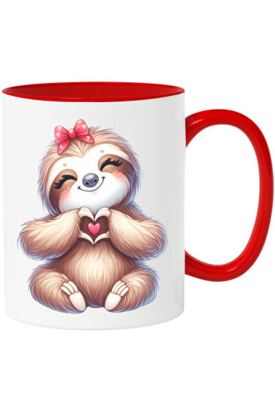StoryGift Romania Mug with a female sloth making a heart-shaped sign | illust...