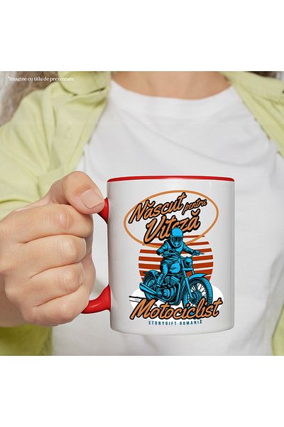 StoryGift Romania Born for speed motorcycle mug, 330ml, Ceramic with Red Handle, With R Handle, STG.