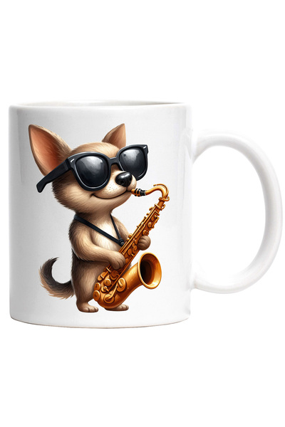 StoryGift Romania Cana cu un catel vesel care canta la saxofon | ilustratie |...