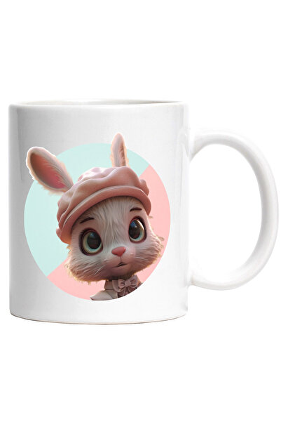 StoryGift Romania Cana cu Animatie Draguta cu Iepure Alb, Imbracat in Roz, Pa...