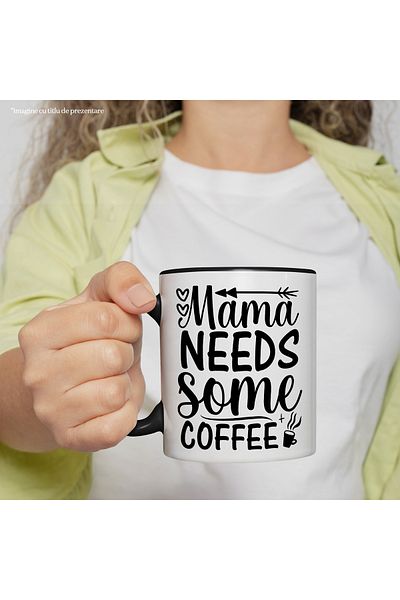 StoryGift Romania Mug with hearts and the text "Mama needs some coffee" - mom needs some coffee, With,STG