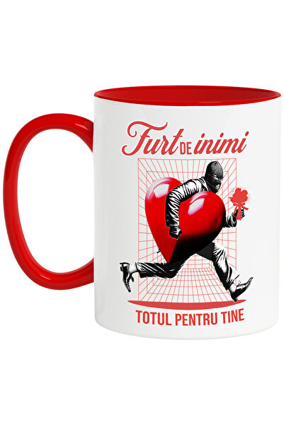 StoryGift Romania Cana cu Hot De Inimi Cu Buchet De Flori Text Totul pentru Tine, Valentine's Day,, Cu Maner Rosu