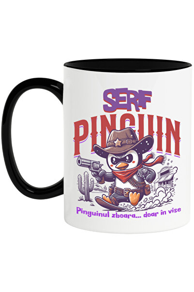 StoryGift Romania Cana pinguin serif siguranta vestul salbatic, 330ml, Cerami...