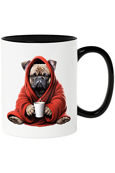StoryGift Romania Cana cu un catel Pug care poarta un capod rosu | ilustratie...