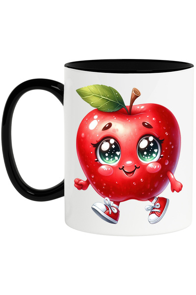 StoryGift Romania Cana cu un mar vesel | ilustratie | sanatos | fruct | face o plimbare | frunza |, Cu Maner Negru