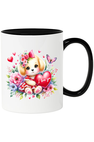 StoryGift Romania Cana cu o catelusa imbujorata care tine o inima cu mesajul ...