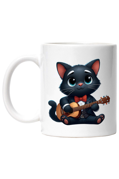 StoryGift Romania Cana cu o pisica neagra care canta la chitara, muzica, melo...
