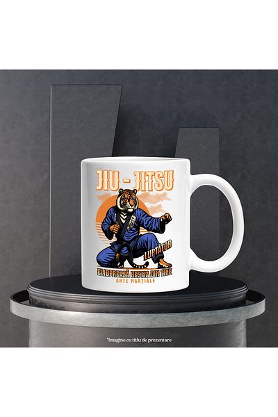 StoryGift Romania Tiger Mug Jiu-Jitsu Martial Arts. Release the Beast, 330ml, Ceramic with Handle, White Handle