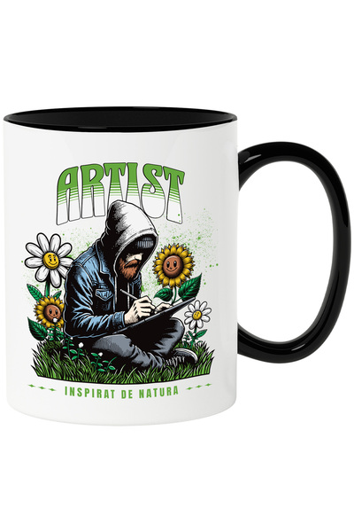 StoryGift Romania Cana artist in natura inspiratie vegetatie, 330ml, Ceramica...