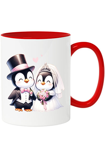 StoryGift Romania Cana cu 2 pinguini la nunta | mireasa | ilustratie | rochie...