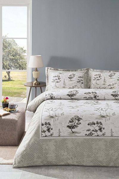 Özdilek Özdilek Ranforce Oversize Double Duvet Cover Set-Toile De Jouy Beige