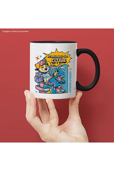 StoryGift Romania Dog Mug Street Style Colorful Cheerful With Book Funny Hobby Text In Roma Language, With Black Handle