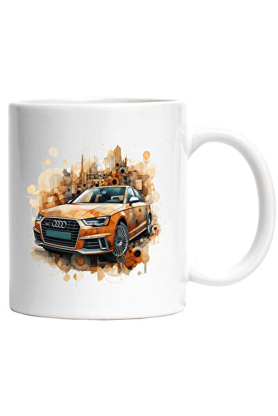 StoryGift Romania Cana Cu Masina, Audi, Brand, Ilustratie, Geometric, Multicolor 330 ml, Ceramica , Cu Maner Alb