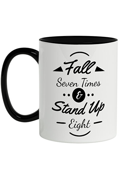 StoryGift Romania Cana Cu Mesaj In Engleza Fall Seven Times & Stand Up Eight, Cadere, Ridicare, Mo, Cu Maner Negru