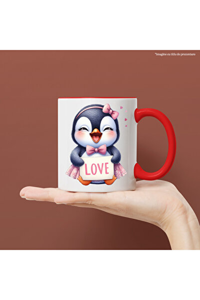 StoryGift Romania Cana cu un pinguin micut, ilustratie, inimioare, imbujorata...
