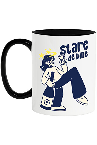 StoryGift Romania Cana Stare de bine fata cu sticla de alcool, 330ml, Ceramic...