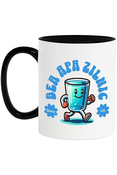 StoryGift Romania Mug with Glass of Water on the Go Smiling Text Drink Water Daily, Hydration, Ceramic, , With ,STG