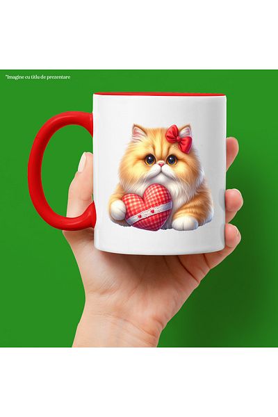 StoryGift Romania Mug with an orange kitty | illustration | holding a heart | bow | for i, With, STG
