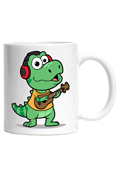 StoryGift Romania Cana Cu Dinozaur, Casti, Tricou, Chitara, Muzica, Instrument Muzical, Multicolor, Cu Maner Alb