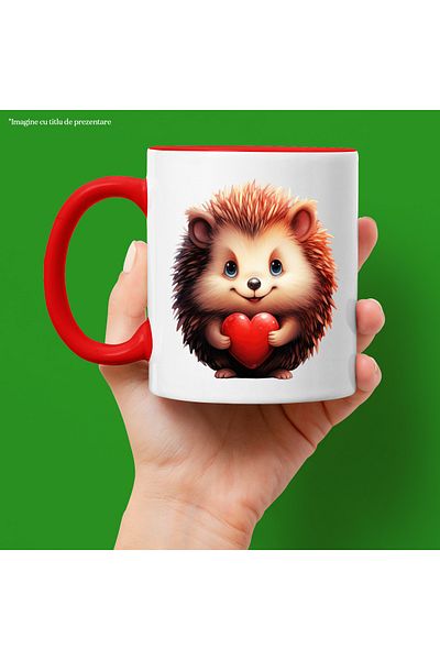 StoryGift Romania Mug with a cheerful hedgehog | illustration | holding a heart in her arms | affection | gift, With,STG