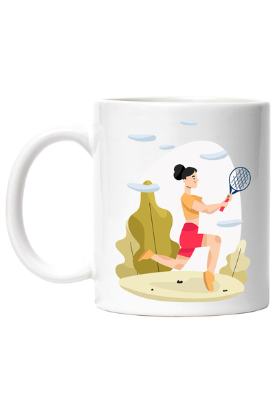 StoryGift Romania Cana Cu Tenis, Jucator, Racheta, Nori, Natura, Copaci, Spor...