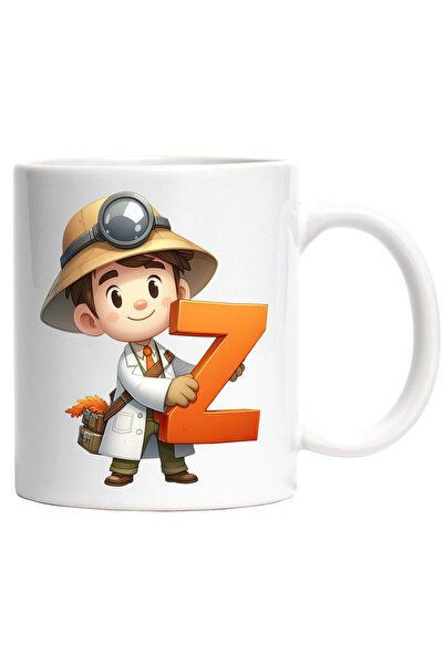 StoryGift Romania Cana cu un geolog care tine litera "Z" | descoperiri | scoala | invata | alfabet, Cu Maner Alb