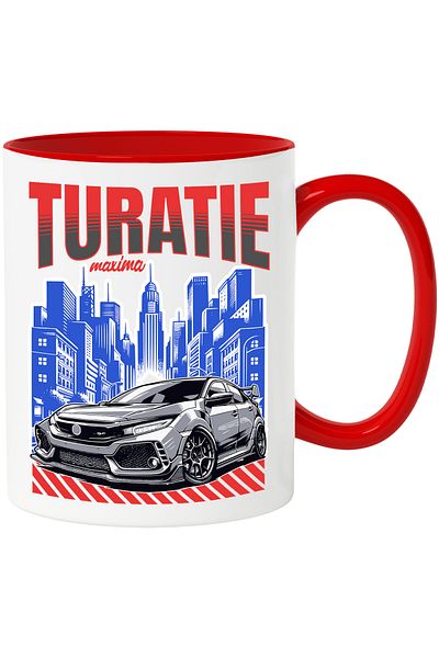 StoryGift Romania Cana Turatie maxima masina in oras viteza , 330ml, Ceramic cu Maner Rosu, Cu Maner Rosu