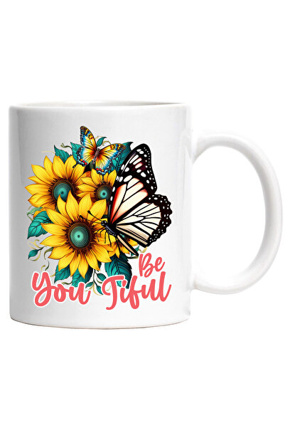 StoryGift Romania Cana cu fluturi pe flori de floarea-soarelui cu mesajul "Be...