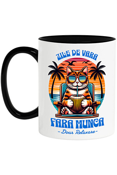 StoryGift Romania Cana cu Pisica Pe Sezlong Cu Nuca De Cocos, Text Zile De Va...