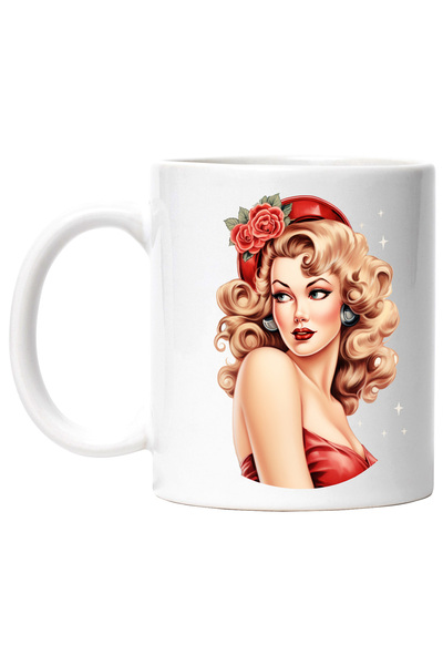 StoryGift Romania Cana cu o femeie frumoasa, ilustratie, stil retro, vechi, d...