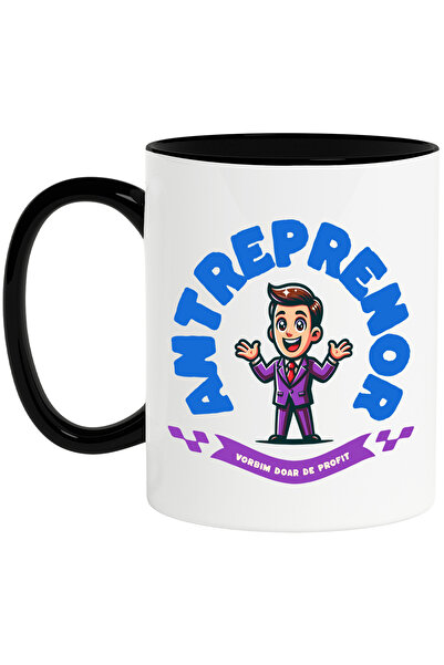 StoryGift Romania Cana cu Animate Barbat In Costum Mov Cu Cravara Rosie Vesel...