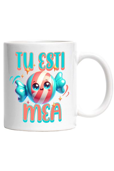 StoryGift Romania Cana Tu esti bomboana mea, iubita, dragoste, 330ml, Ceramic cu Maner Alb, Cu Maner Alb