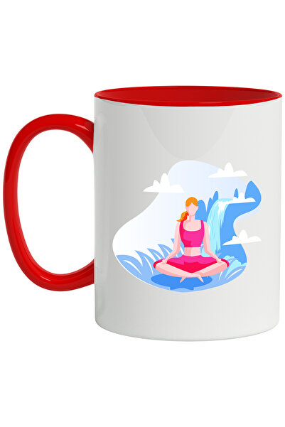 StoryGift Romania Cana Cu Yoga, Cascada, Meditatie, Cer, Multicolor 330 ml, C...