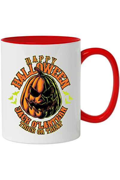 StoryGift Romania Cana Cu Mesaj In Engleza Happy Halloween, Dovleac, Lilieci, Multicolor 330 ml, C, Cu Maner Rosu