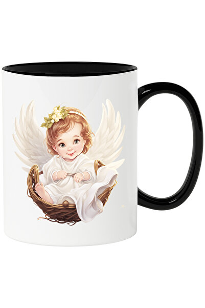 StoryGift Romania Cana cu o fetita cu aripi de ingeras | ilustratie | sta intr-un cos | cuminte | , Cu Maner Negru