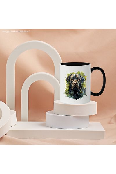 StoryGift Romania Mug With Dog, Vegetation, Leaves, Watercolor, Paint, Multicolor 330 ml, Ceramic, With ,STG.