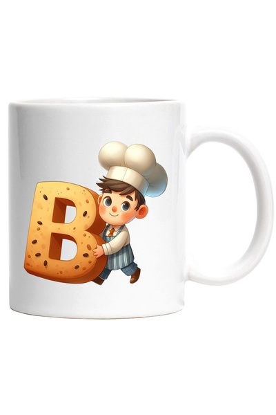 StoryGift Romania Cana cu un brutar care tine litera "B" | ilustratie | scoala | palarie | alfabet, Cu Maner Alb