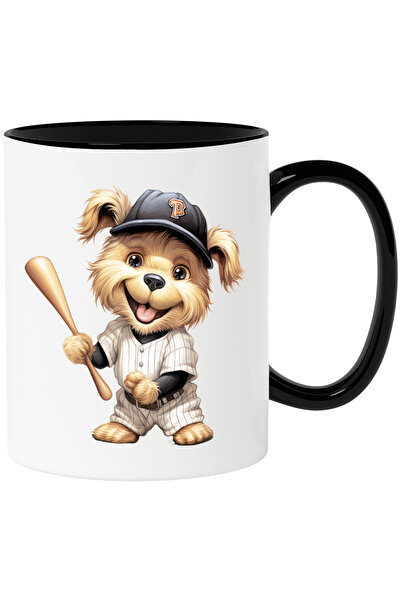 StoryGift Romania Cana cu un catel vesel care se joaca baseball | sapca | meci | bata | sport | pa, Cu Maner Negru