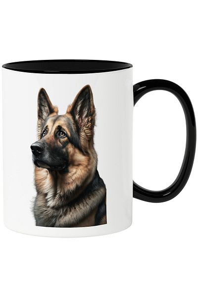 StoryGift Romania Cana Cu Imagine Catel Ciobanesc German,Ceramica, 330ml, cu Maner Negru, Cu Maner Negru