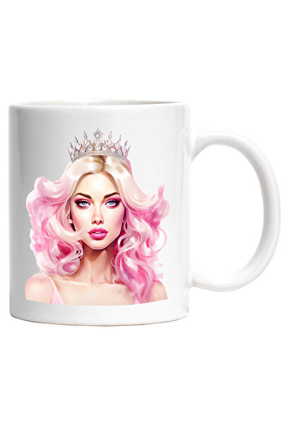 StoryGift Romania Cana cu o femeie frumusica | ilustratie | coroana cu pietre pretioase | portret , Cu Maner Alb