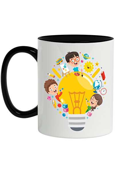 StoryGift Romania Cana Cu Bec, Copii, Creion, Autobuz, Plasturi, Mar, Cuburi, Soare, Multicolor 33, Cu Maner Negru