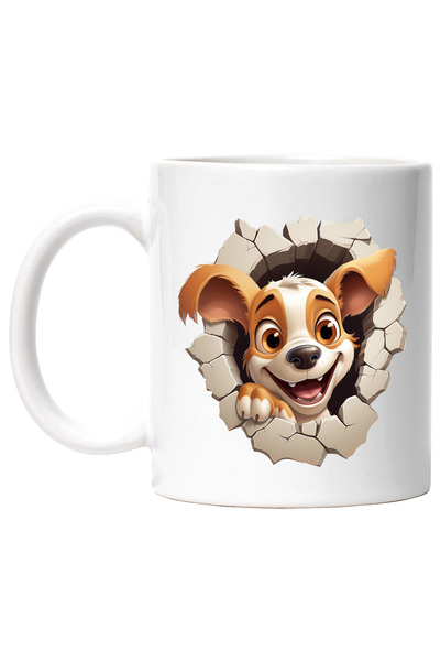 StoryGift Romania Cana cu un catel care scoate capul printr-un zid, ilustrati...