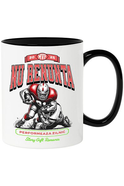StoryGift Romania Mug with Aggressive American Football Game Kids Sport Don't Give Up Perform Daily, , With Black Handle